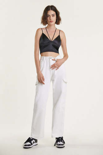 Black Satin Halterneck Cropped Cami Top