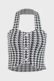 White Houndstooth Halter Crop Top