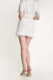 White Lace Hem Tweed Mini Skirt