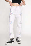 White Tie Dye High Rise Straight Leg Jeans