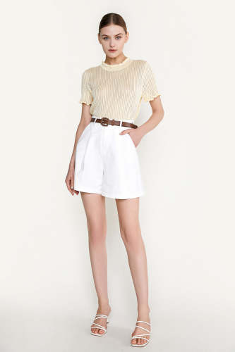 Flash Sale                White Belted High Rise Cotton-Blend Shorts