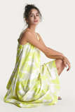 Yellow Printed Spaghetti Strap V-Neck Maxi Dress