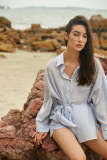 Light Blue Lightweight Button-Up Shirt & Shorts Two-Piece Set