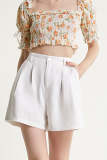 White Pleat Detail Wide Leg A-Line Shorts