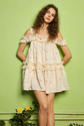 Old Lace Sleeveless Textured Ruffle-Trimmed Mini Dress