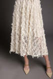 Ivory Cross-Back Feather-Trimmed Lace Maxi Dress