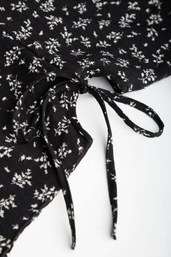 Black Floral Print Cut Out Waist Tie Detail Mini Dress
