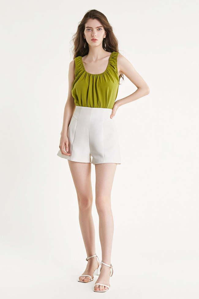 Olive Drab Ruched Elastic Trim Tank Top