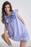 Light Steel Blue Ruffle-Trimmed Bubble Hem Mini Dress
