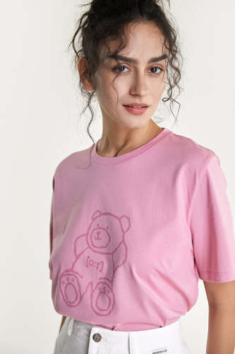 Pink Bear Print Cotton T-Shirt