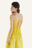 Yellow Tie Back Smocked Ruffled Trim Midi Dress