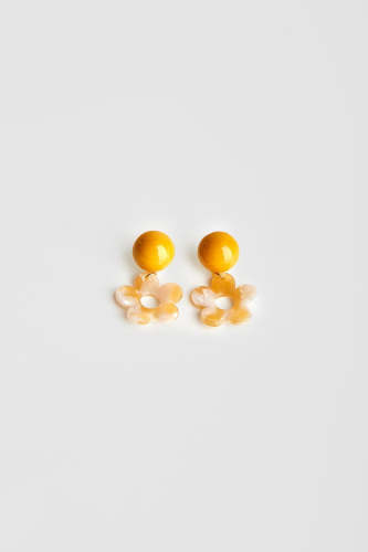 Gold Resin Flower Charm Earrings