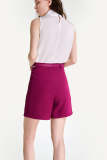 Medium Violet Red Belted Pleat Detail Longline Shorts