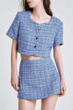 Dodger Blue Cotton-Blend Tweed Skort