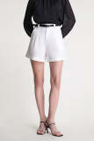 White Belted A-Line Turned-Up Hem Shorts