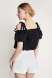 Black Tie Strap Off-the-Shoulder Crop Top