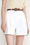Flash Sale                White Belted High Rise Cotton-Blend Shorts