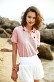 Pink Contrast Trim Heart Embroidery Polo T-shirt