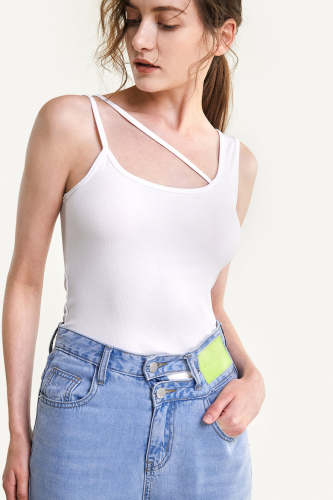 White Wearable Front And Back Ribbed Asymmetric Tank Top
