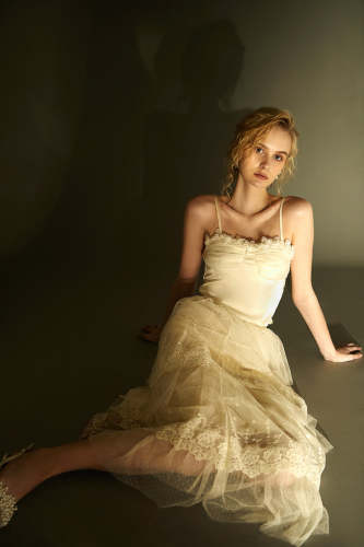 Ivory Elastic Waist Tiered Tulle Skirt