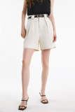 White Belted Pleat Detail Longline Shorts