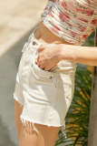White High Rise Cutoff Denim Shorts