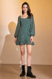 Sea Green Sweetheart Neckline Floral Mini Dress