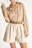 Tan Belted Elastic Waist Wide Leg Shorts