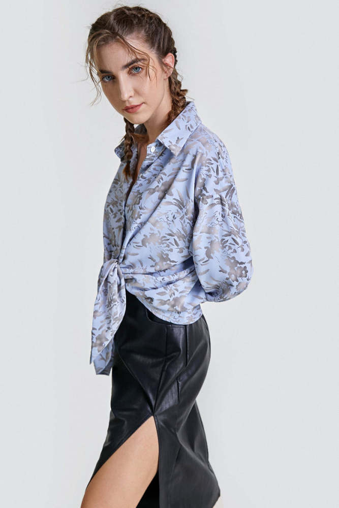 Light Steel Blue Oversized Printed Shirt