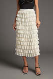 Beige Ruffled Tiered Elastic Waist Skirt