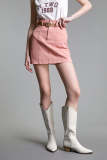 Pink Belted High Rise A-Line Mini Skirt