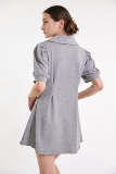 Grey Puff Sleeve Polo Neck T-Shirt Dress