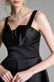 Black Satin Notched Flared Mini Dress