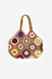 Tan Granny Square Crochet Tote Bag