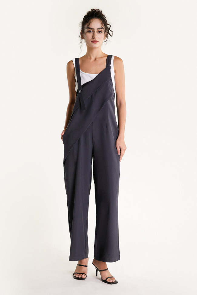 Dim Grey Asymmetric Wide Leg Jumpsuit