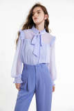Cornflower Blue Tie-Detail Ruffled Chiffon Blouse