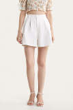 White Pleat Detail Wide Leg A-Line Shorts