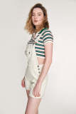 Beige Turn Up Hem Denim Shortalls