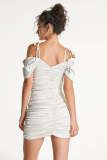 Ivory Ruched Off-the-Shoulder Bodycon Mini Dress