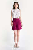 Medium Violet Red Belted Pleat Detail Longline Shorts
