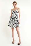 White Floral Print Spaghetti Strap V-Neck Mini Dress