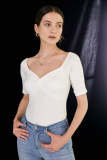 White Ribbed Twist Front Crop Blouse