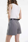 Grey High Rise A-Line Slant Pocket Shorts