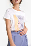 White Abstract Print Crew Neck T-shirt