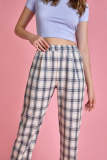 Midnight Blue Plaid Elastic Waist Straight Leg Pants