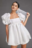 White Organza Puff Sleeve Mini Dress