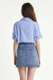 Light Steel Blue High Rise Mini Denim Skirt