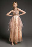 Pink Strapless Sequin Lace-Up Back Tulle Maxi Dress