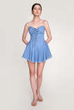 Medium Blue Wash Lace-Up Frayed Hem Mini Dress