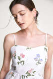 White Floral Print Spaghetti Strap A-Line Mini Dress